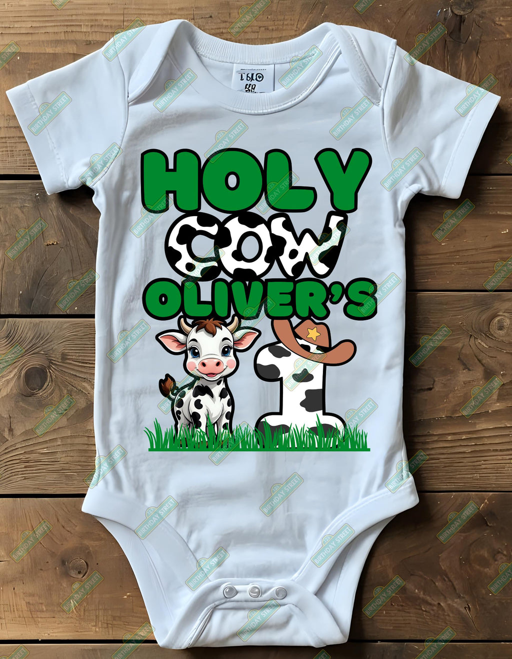 Holy Cow Custom First Birthday Tee or Onesie - 1st Birthday Shirt - Custom Name Shirt- Farm Birthday Shirt - Animal Birthday Shirt