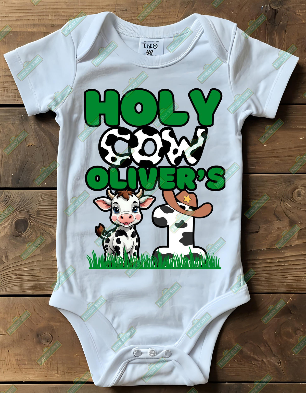 Holy Cow Custom First Birthday Tee or Onesie - 1st Birthday Shirt - Custom Name Shirt- Farm Birthday Shirt - Animal Birthday Shirt