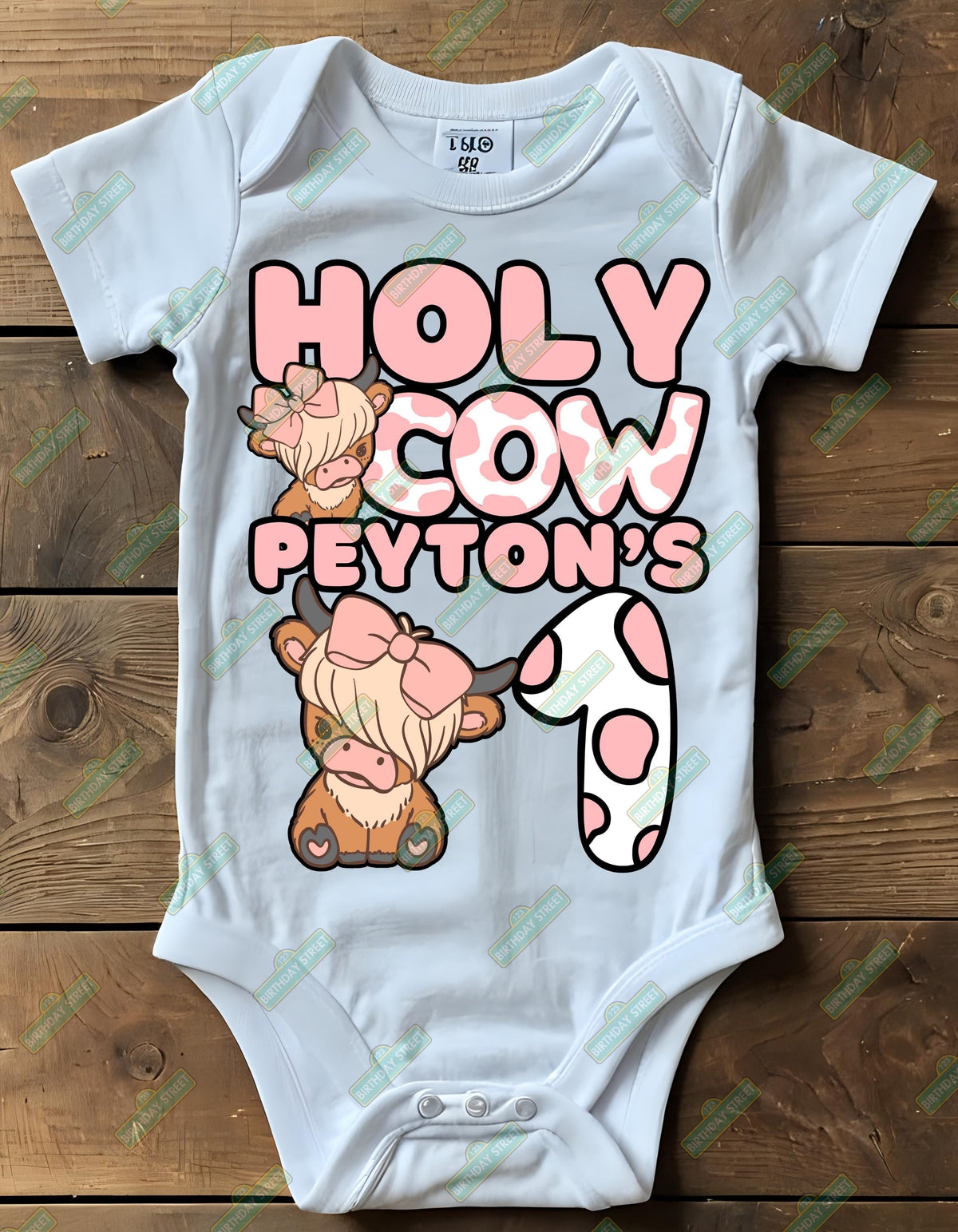 Holy Cow Custom First Birthday Tee or Onesie - 1st Birthday Shirt - Custom Name Shirt- Farm Birthday Shirt - Animal Birthday Shirt