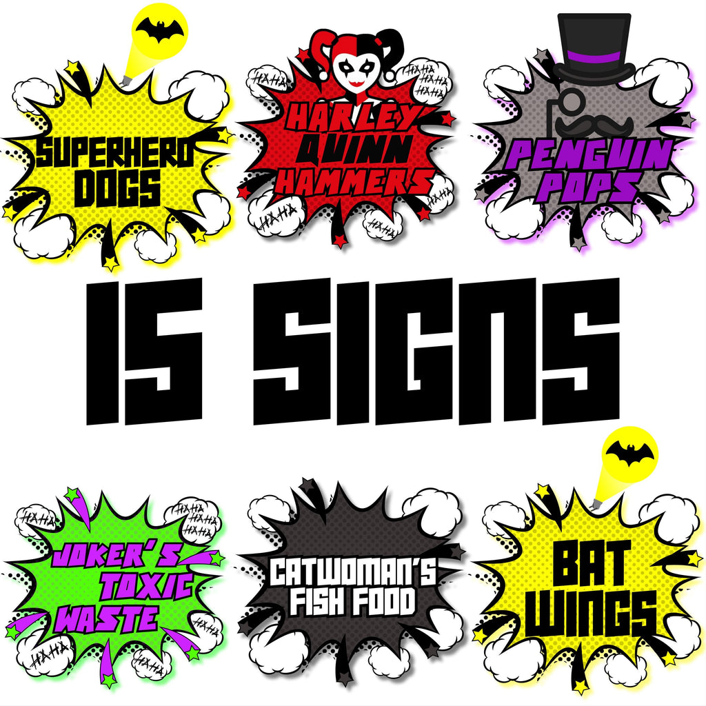 Superhero Birthday Food and Beverage Signs - Superhero Consession Signs - Superhero Birthday Signs - Digital - Printable