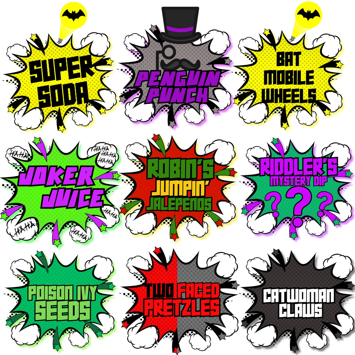 Superhero Birthday Food and Beverage Signs - Superhero Consession Signs - Superhero Birthday Signs - Digital - Printable