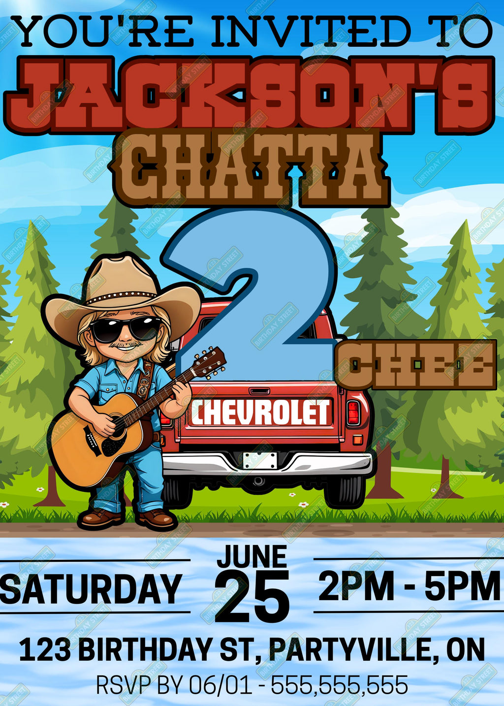ChattaTWOchee Birthday Invitation – Country 2nd Birthday Party Invite – Custom Name – Printable Digital Download