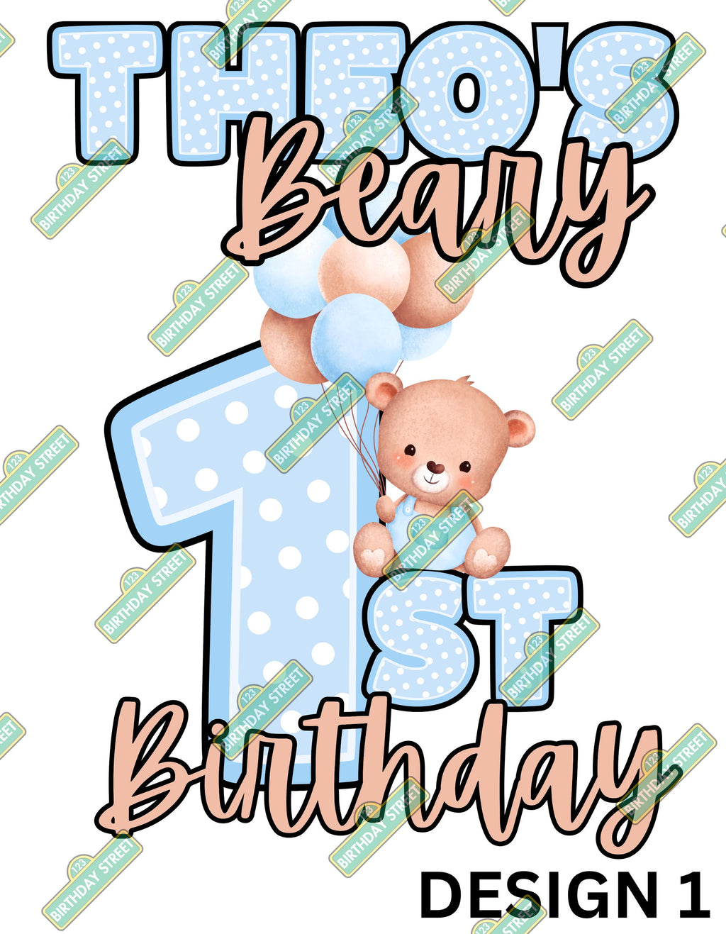 Custom Beary First Birthday Digital File PNG - 1st Birthday File - Bear Birthday File - Custom Name File - Animal File - Digital File
