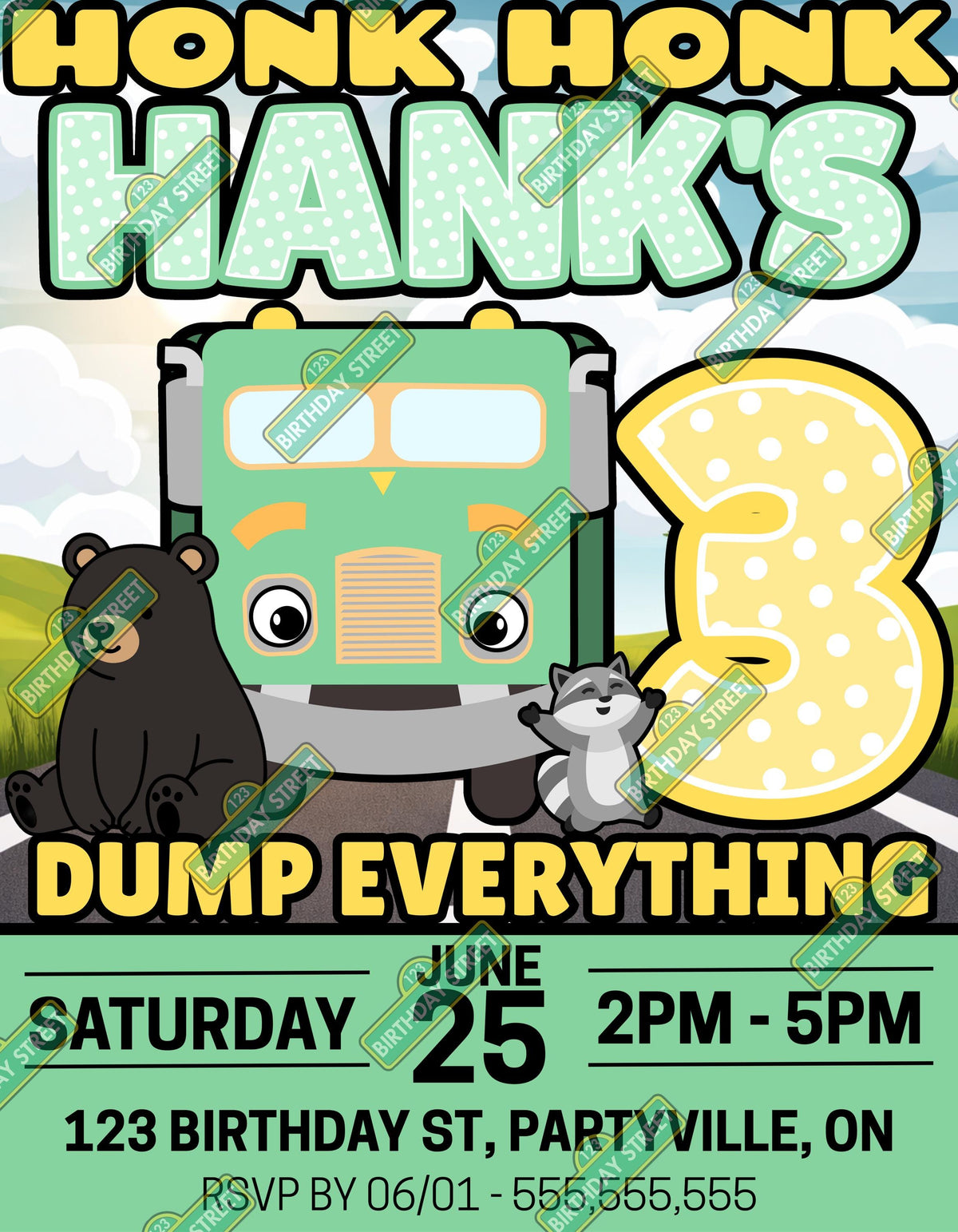 Custom Garbage Truck Birthday Invite - Garbage Truck Birthday Invitation - Trash Truck Birthday Invite - Digital - Printable