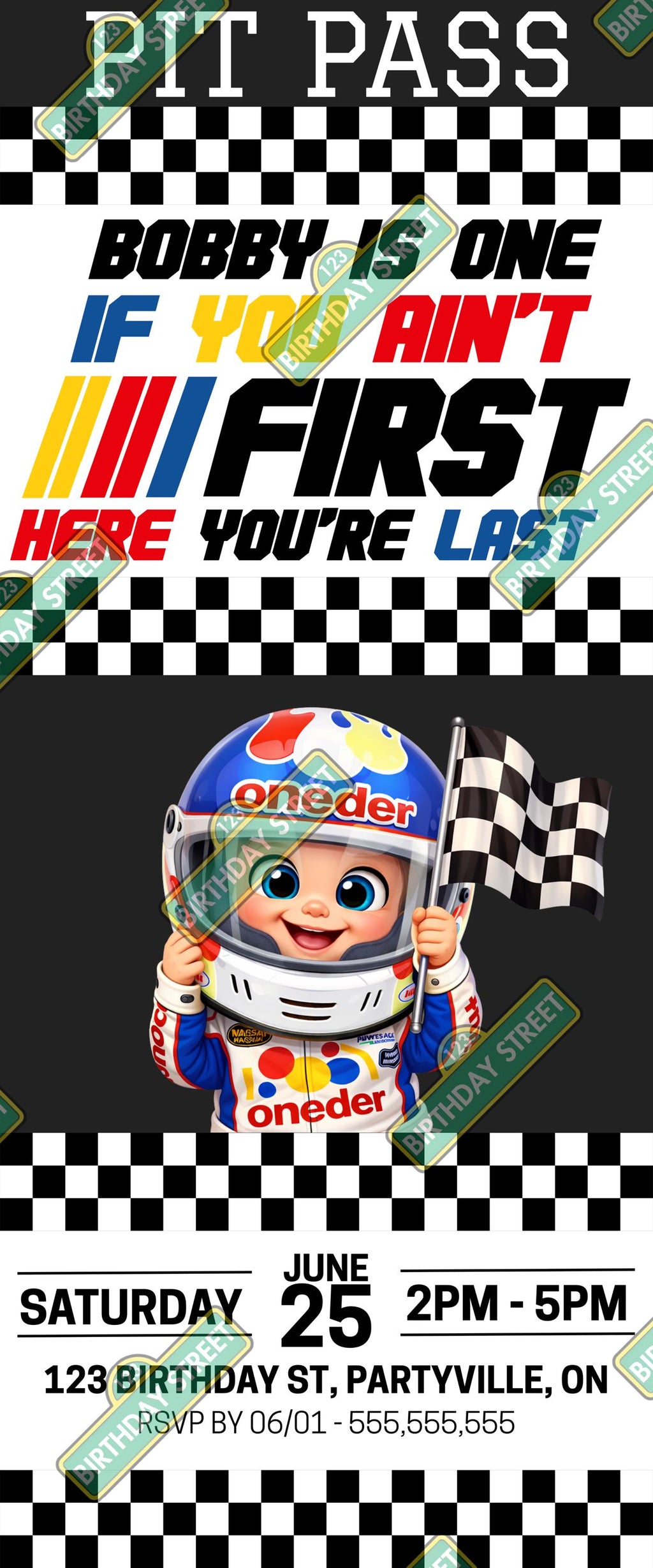 If You Ain't First Your Last Custom Birthday Invite - Pit Pass - First Birthday Invitation - 1st Birthday Invite - Digital - Printable