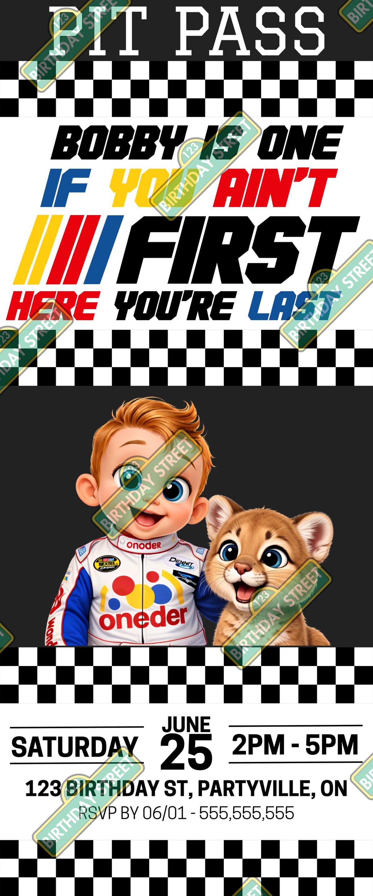 If You Ain't First Your Last Custom Birthday Invite - Pit Pass - First Birthday Invitation - 1st Birthday Invite - Digital - Printable