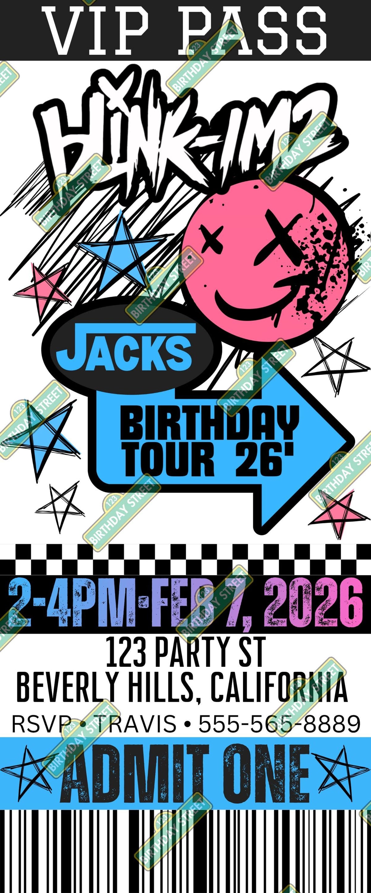 Pop Punk Birthday Party Invitation – Blink-IM2 Inspired Invite – Custom Birthday Invite – Rock Theme Birthday – 2nd Birthday - Digital File