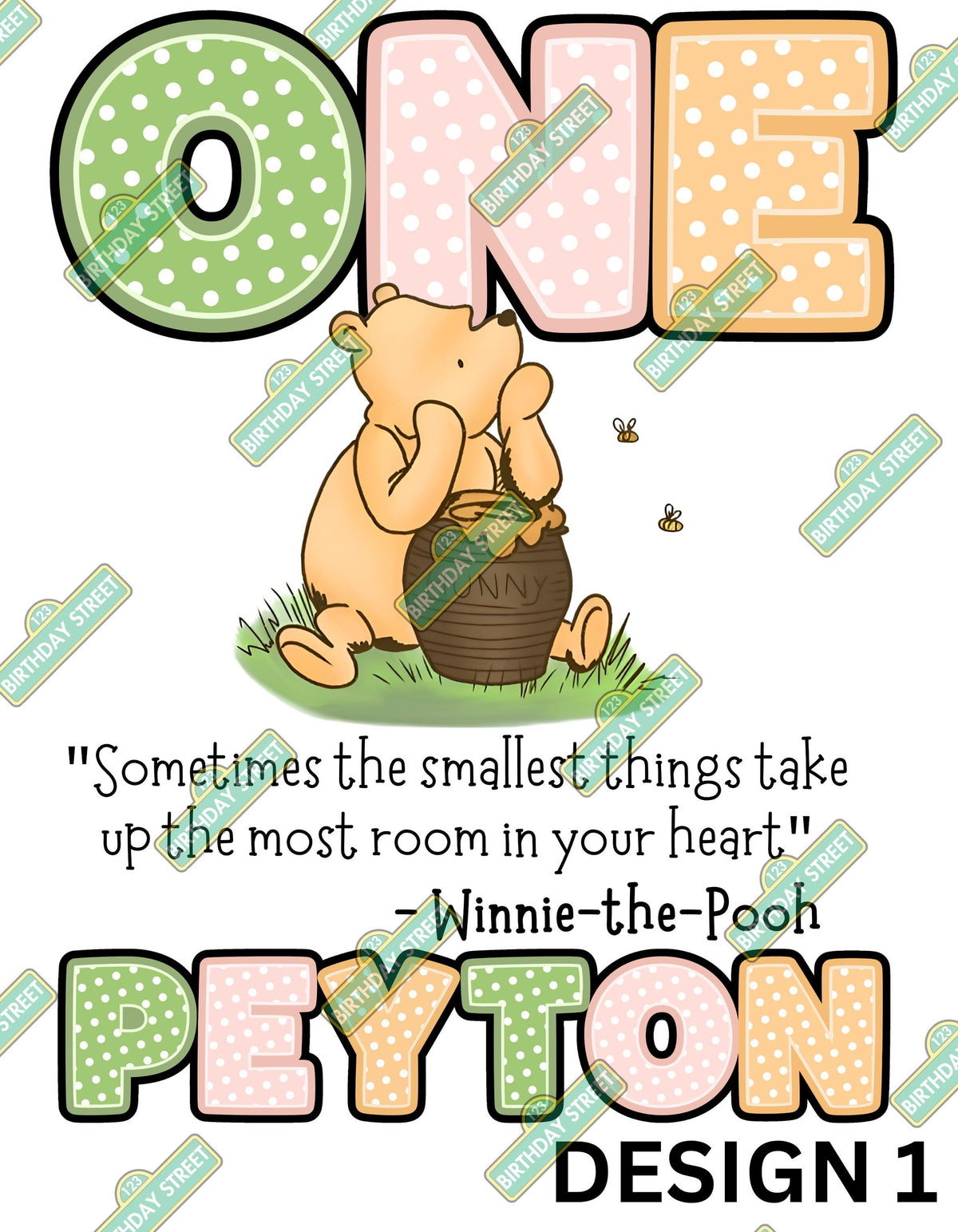 Custom Winnie-The-Pooh Digital File PNG - First Birthday File - 1st Birthday File - Custom Name File - Digital File