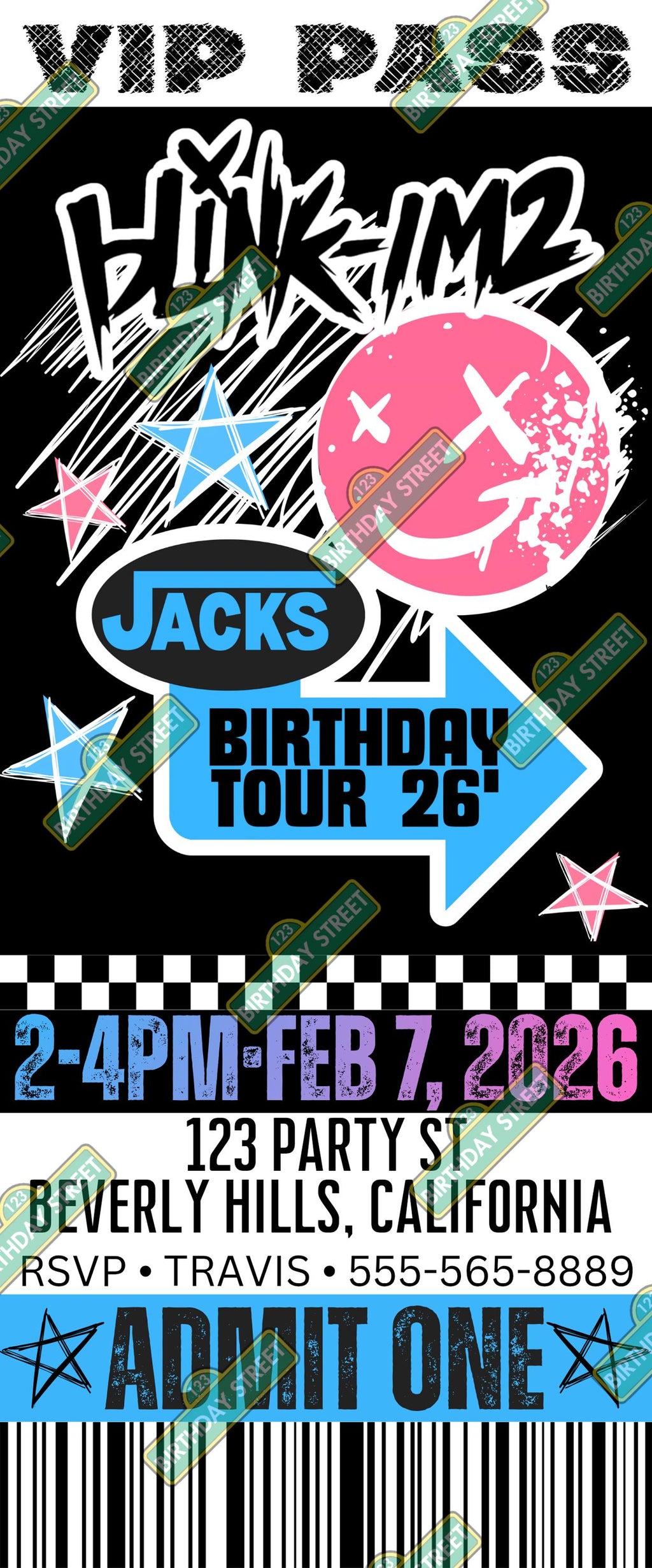 Pop Punk Birthday Party Invitation – Blink-IM2 Inspired Invite – Custom Birthday Invite – Rock Theme Birthday – 2nd Birthday - Digital File