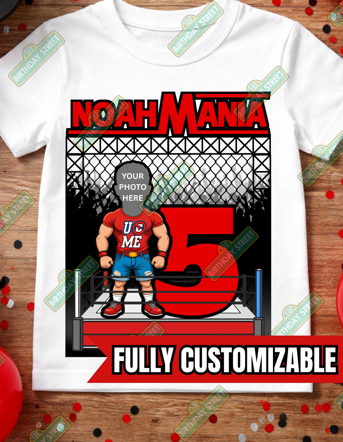 Custom Wrestling Birthday Shirt with Photo | Personalized Kids Birthday Tee | Champion Birthday Shirt | Any Age Boy or Girl