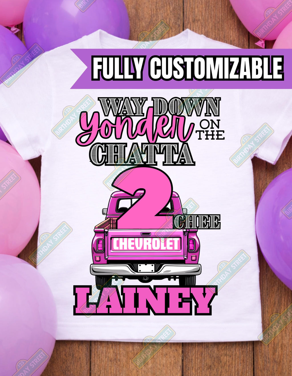 Way Down Yonder on the Chattatwochee Birthday Shirt – Custom Name Tee – Country Music Birthday Shirt – 2nd Birthday - Girl Style