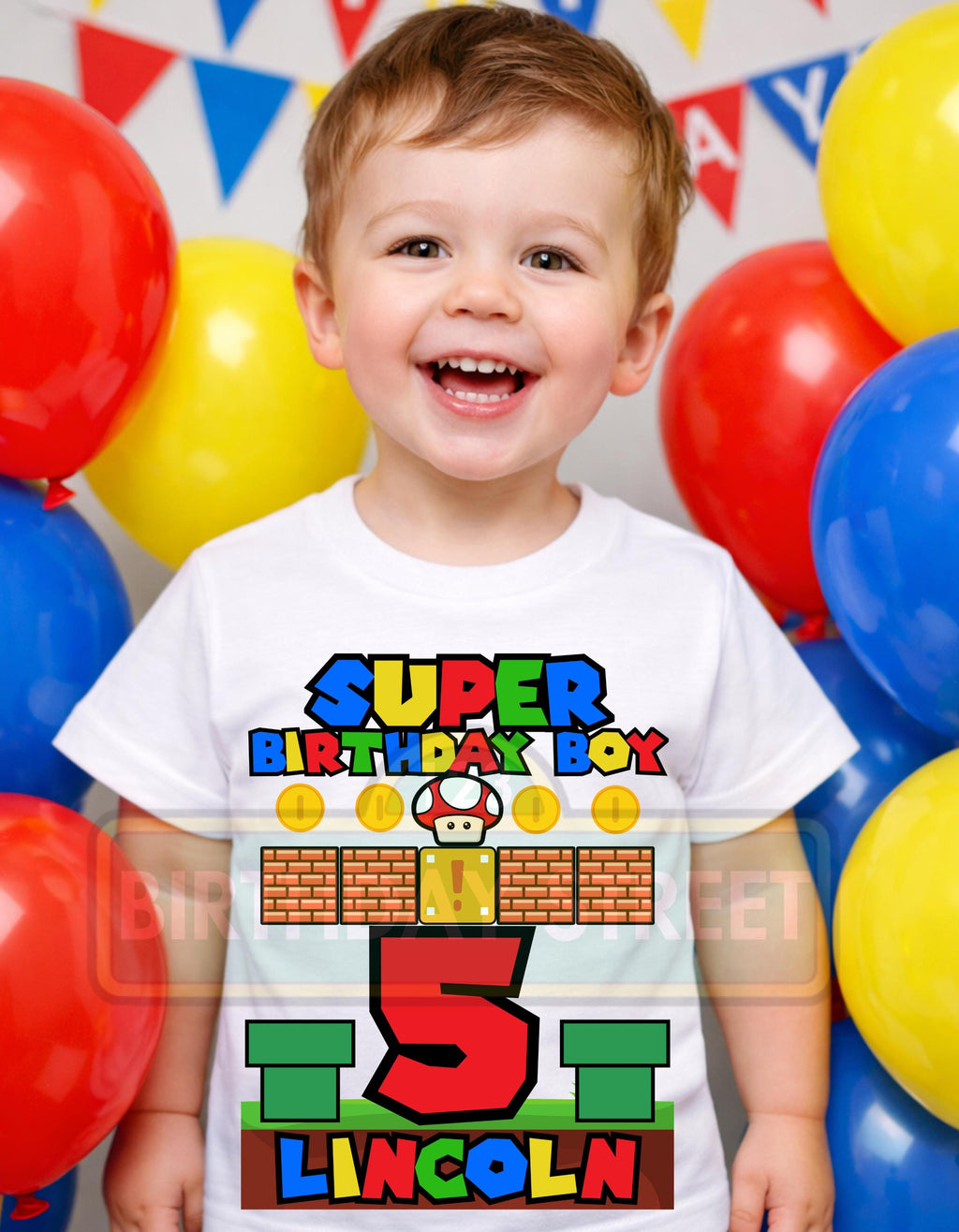 Custom Super Birthday Boy Tee - Video Game Shirt - Custom Name & Age Shirt - Vintage Game Shirt - Plumber Shirt - Boy Birthday Shirt