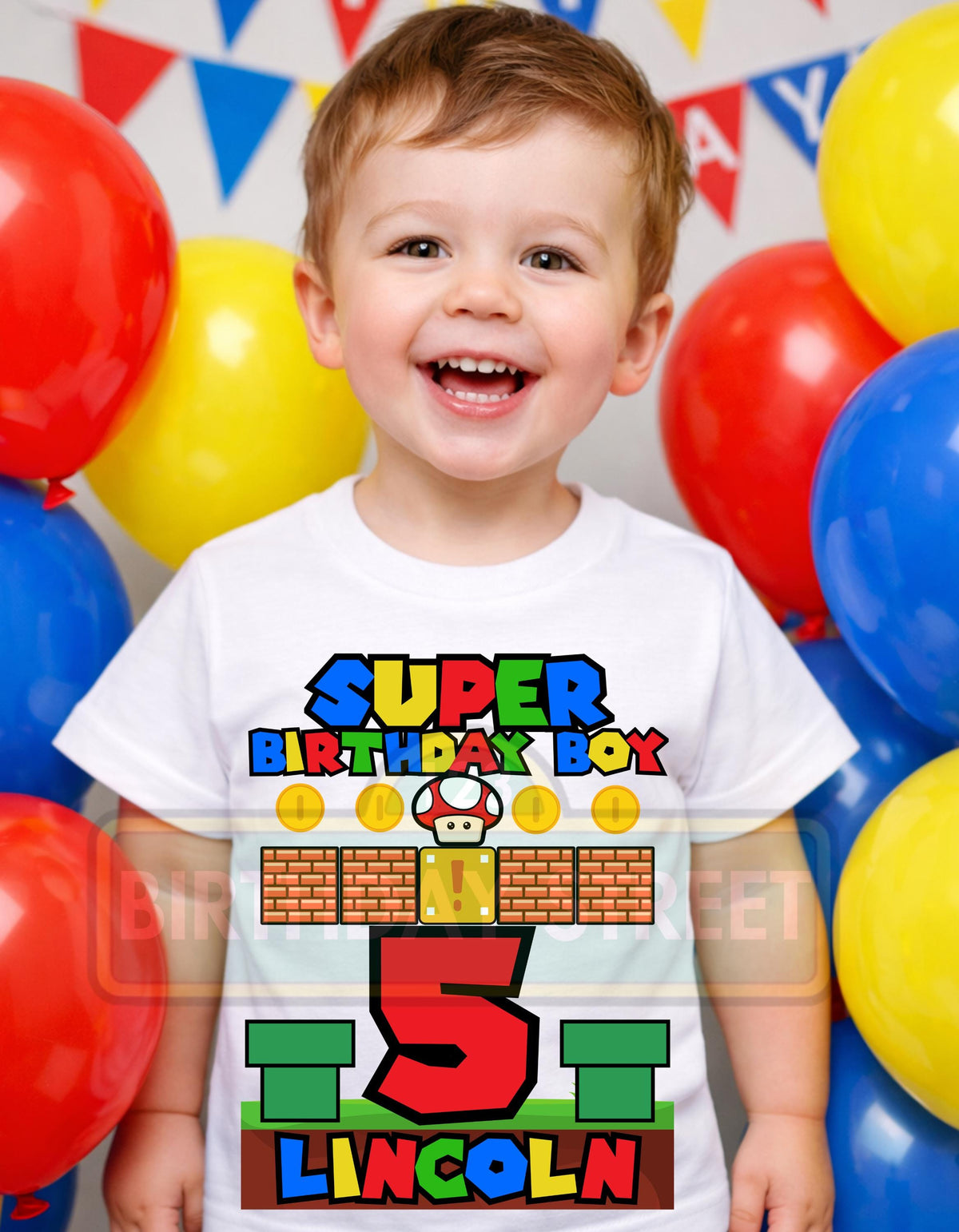Custom Super Birthday Boy Tee - Video Game Shirt - Custom Name & Age Shirt - Vintage Game Shirt - Plumber Shirt - Boy Birthday Shirt