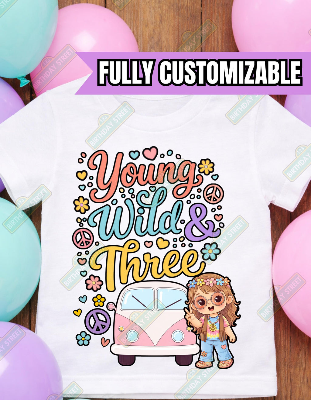 Young, Wild and Three Third Birthday Tee - 3rd Birthday Shirt - Hippie Birthday Shirt - Wild Flower Birthday Shirt - Custom Name Shirt