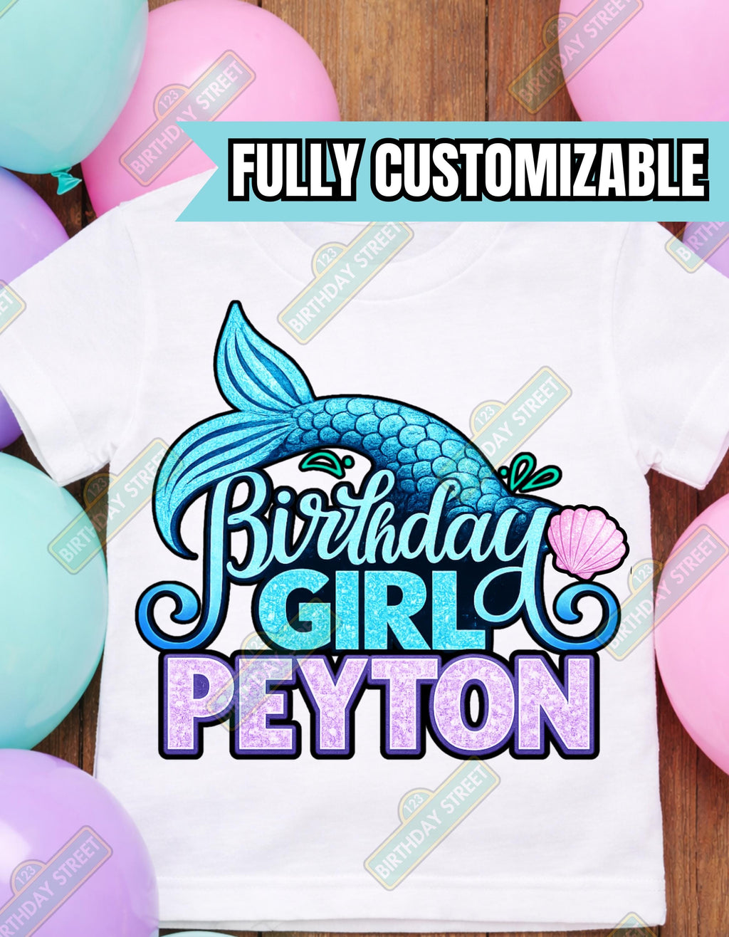 Mermaid Birthday Shirt – Custom Name & Age – Under the Sea Birthday Tee – Girls Mermaid Party Shirt – Personalized Mermaid Birthday Outfit