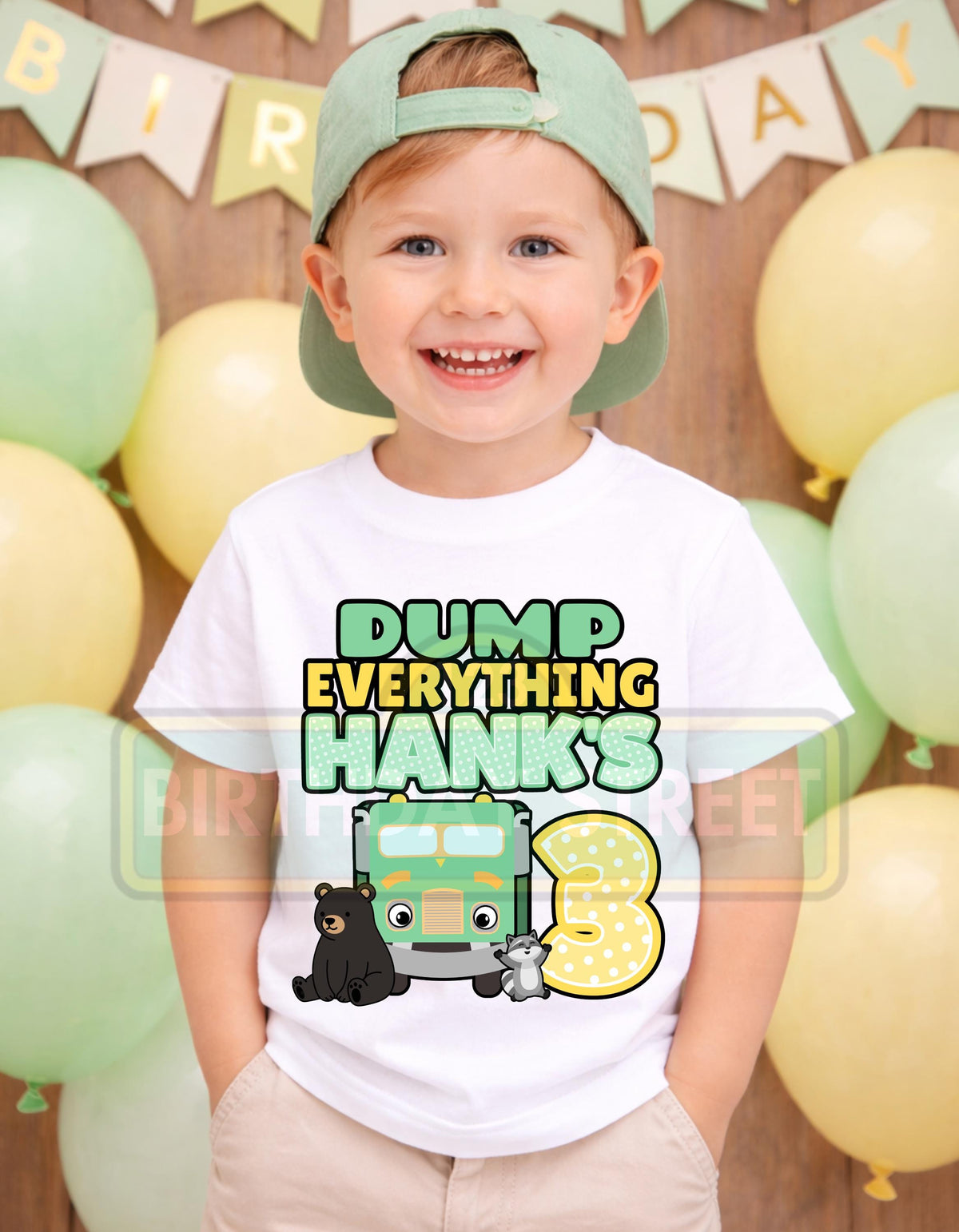 Custom Garbage Truck Birthday Tee - Trash Truck Shirt - Custom Name & Age Shirt - 2nd 3rd 4th 5th Birthday - Truck Birthday Shirt