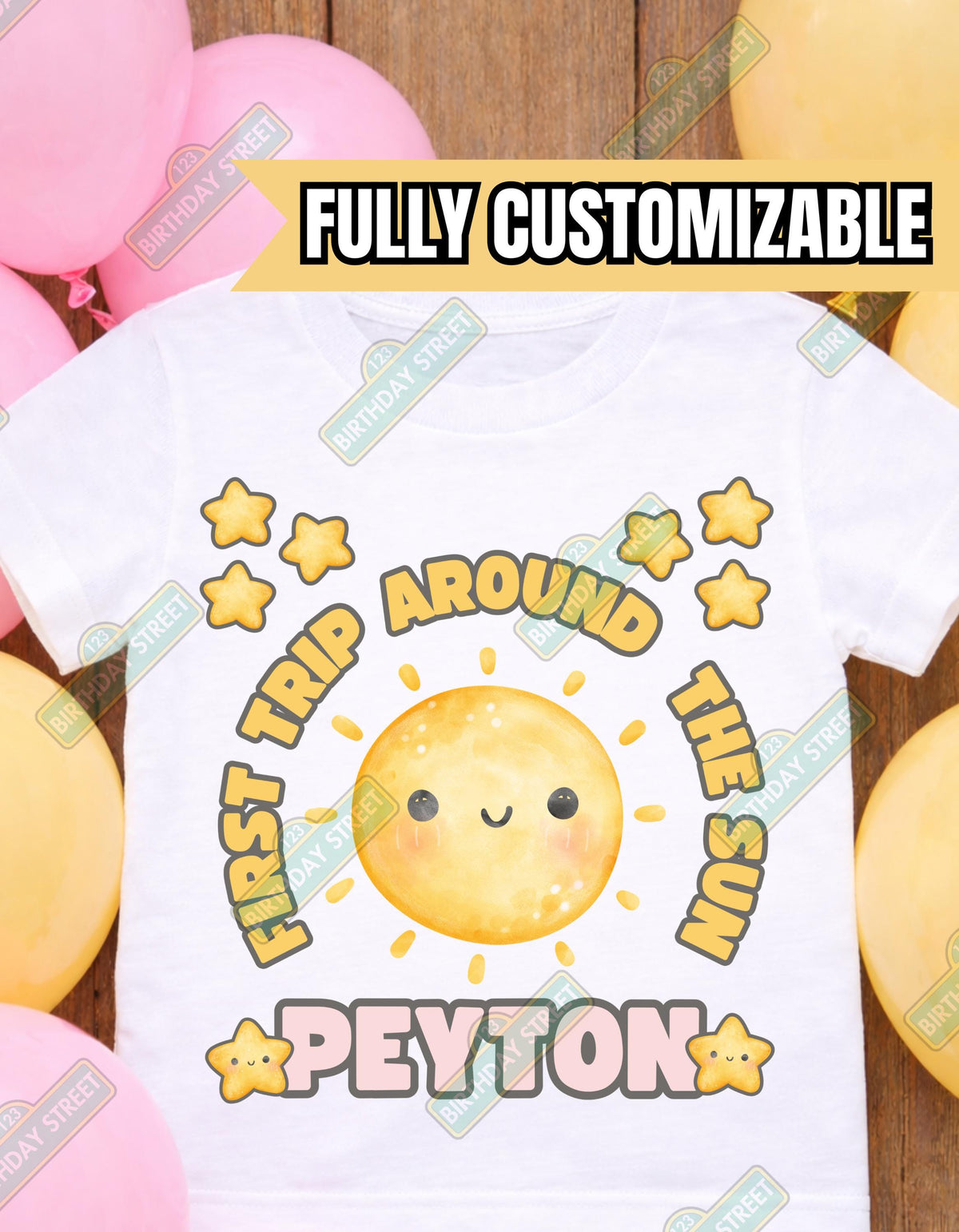 First Trip Around the Sun Custom First Birthday Tee - 1st Birthday Shirt - Space Birthday Shirt - Sun Birthday Shirt - Custom Name Birthday