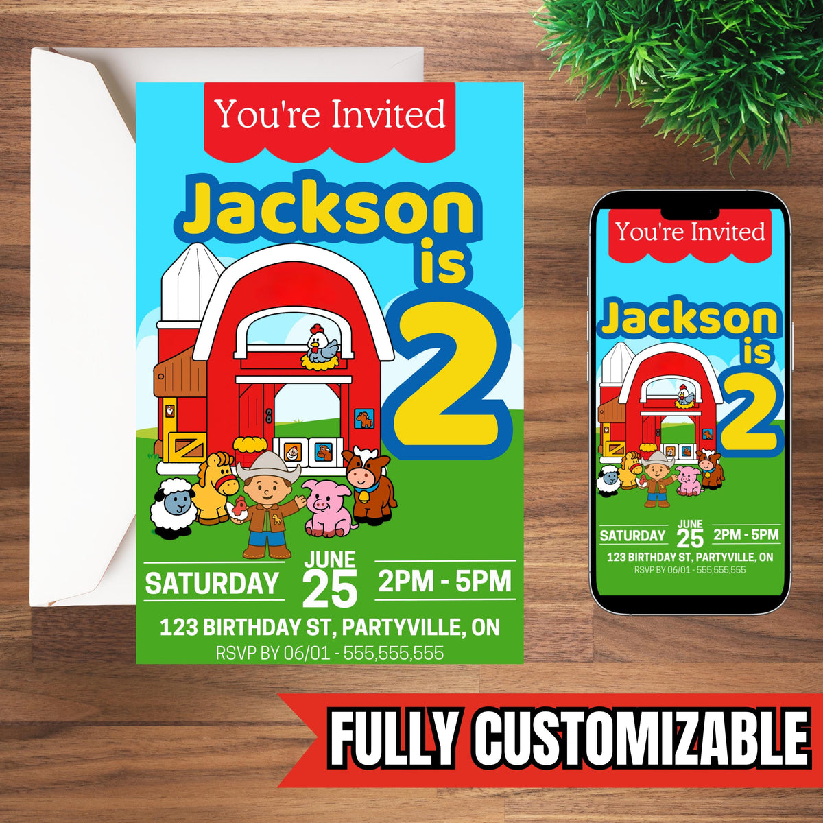 Little Birthday Boy & Girl Invite - Custom Birthday Invitation - Vintage Toy Invite - Farm Invite - Animal Invite - Digital - Printable