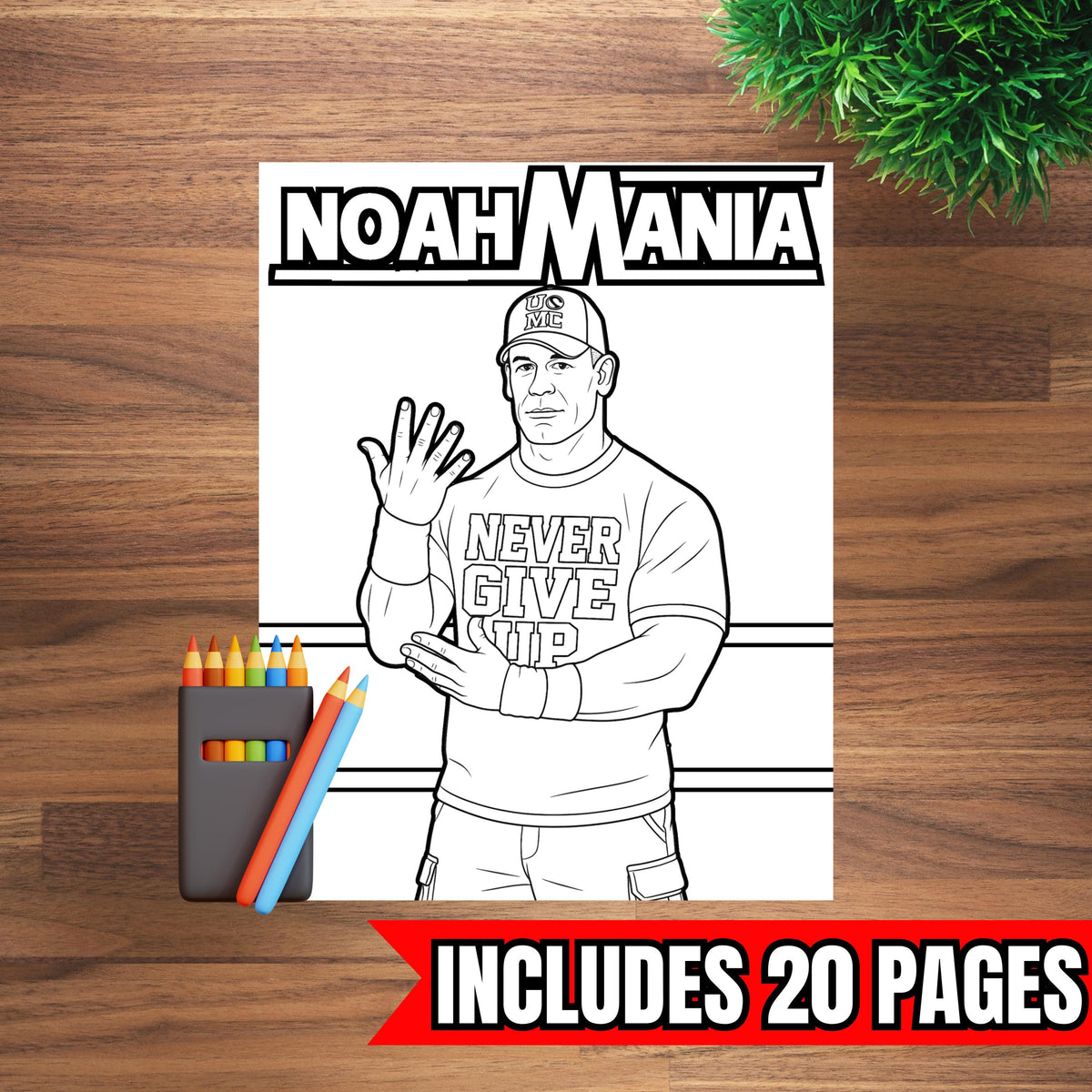 Custom Wrestling Coloring Book – 20 Page Kids Wrestling Coloring Pages – Personalized Name Wrestling Activity Book – Digital Download