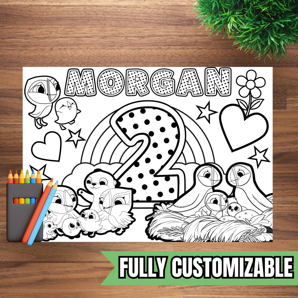 Custom Puffin Birthday Coloring Page