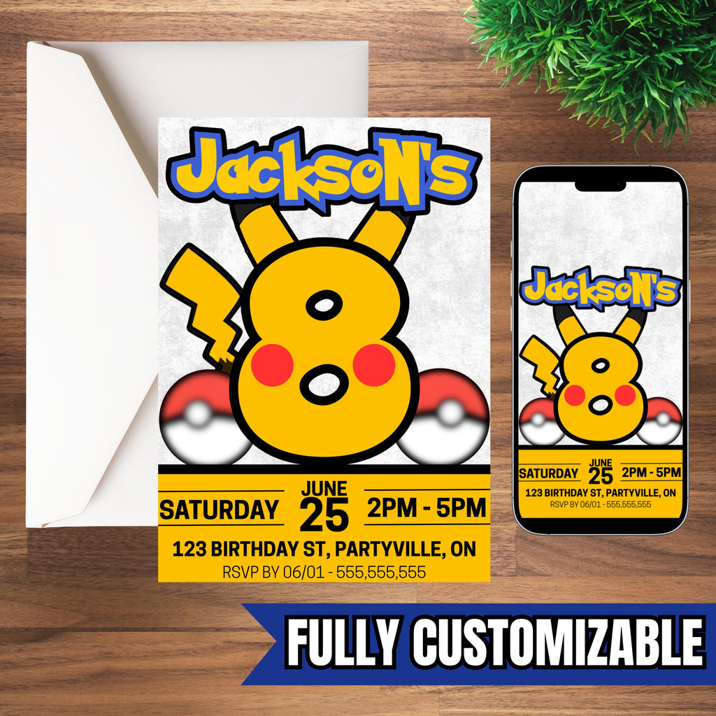 Custom Birthday Invitation - Custom Pocket Monster Invite - Custom Card Game Invite - Custom Birthday Invite - Digital - Printable