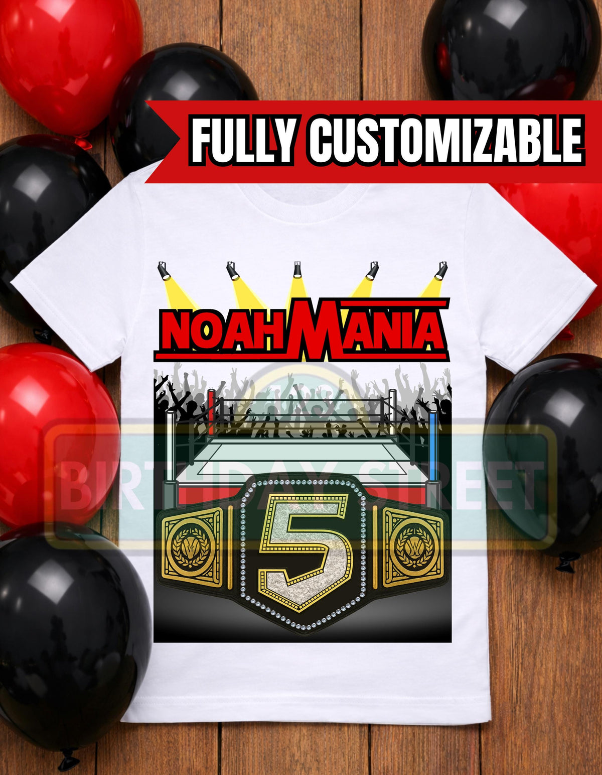 Wrestling Birthday Shirt, Custom Name Age Champion Belt Tee, Kids Wrestling Party Birthday Shirt