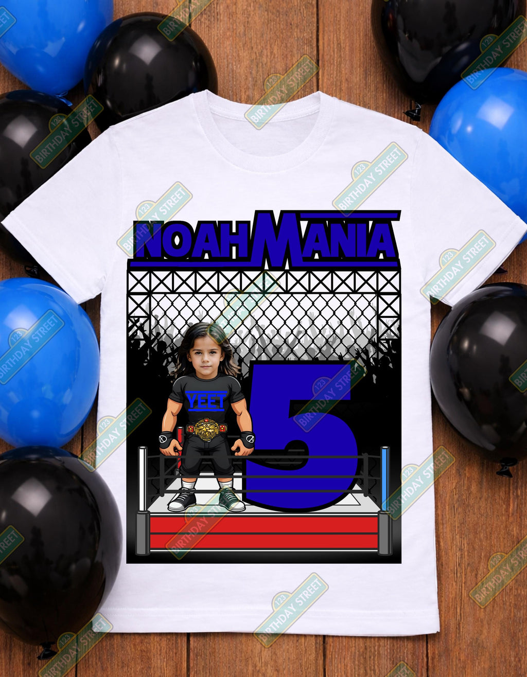 Custom Wrestling Birthday Shirt with Photo | Personalized Kids Birthday Tee | Champion Birthday Shirt | Any Age Boy or Girl