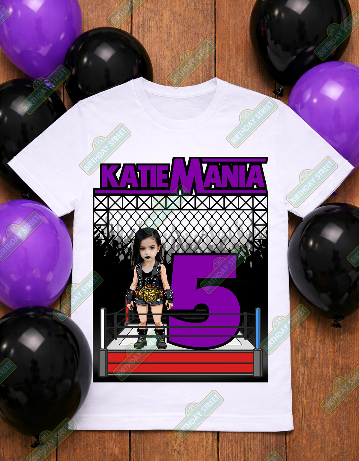 Custom Wrestling Birthday Shirt with Photo | Personalized Kids Birthday Tee | Champion Birthday Shirt | Any Age Boy or Girl