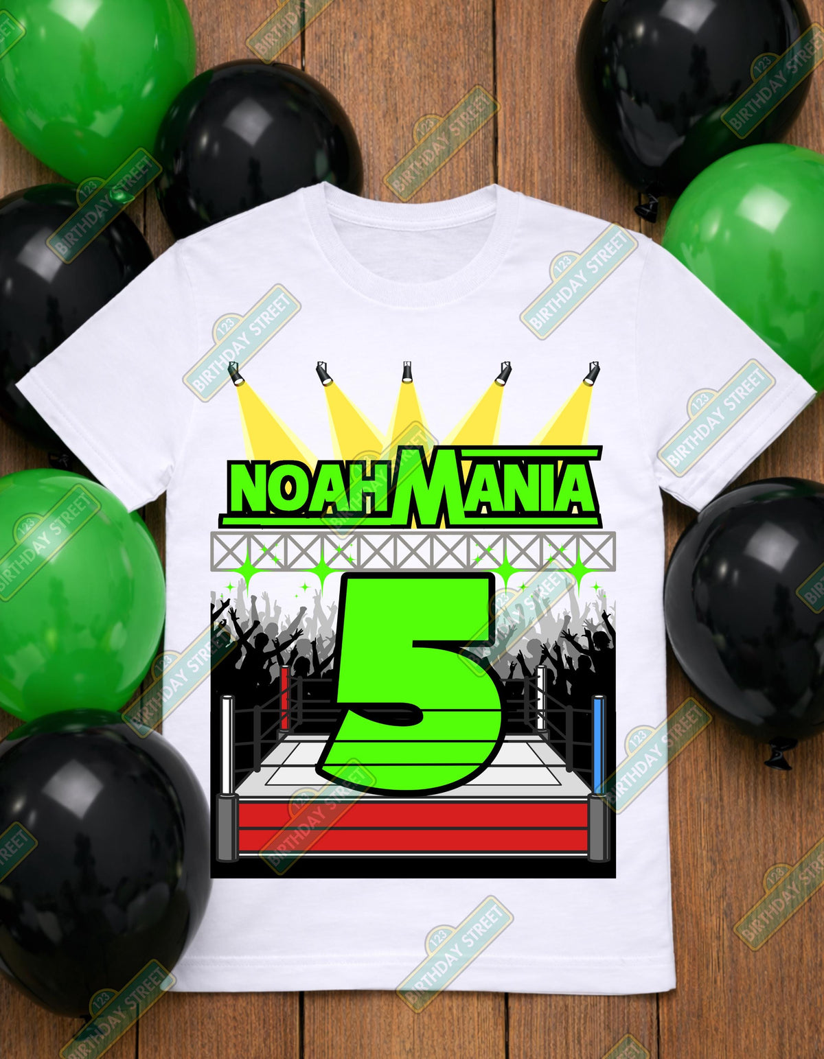 Wrestling Birthday Shirt, Custom Name Age Birthday Mania Tee, Kids Wrestling Party Shirt