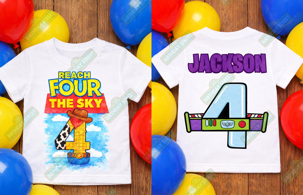 Reach FOUR the Sky Custom Birthday Tee - 4th Birthday Shirt - Custom Name Shirt - Cowboy Birthday Shirt - Sheriff Birthday Shirt