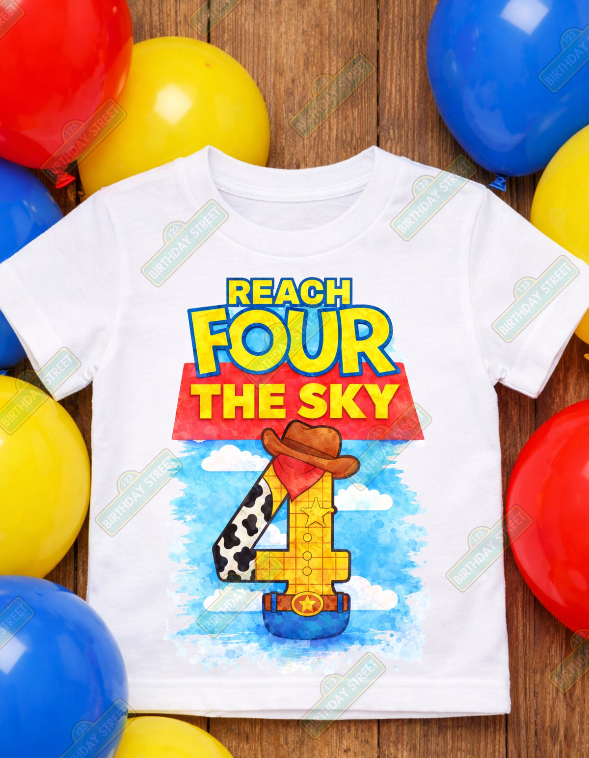 Reach FOUR the Sky Custom Birthday Tee - 4th Birthday Shirt - Custom Name Shirt - Cowboy Birthday Shirt - Sheriff Birthday Shirt