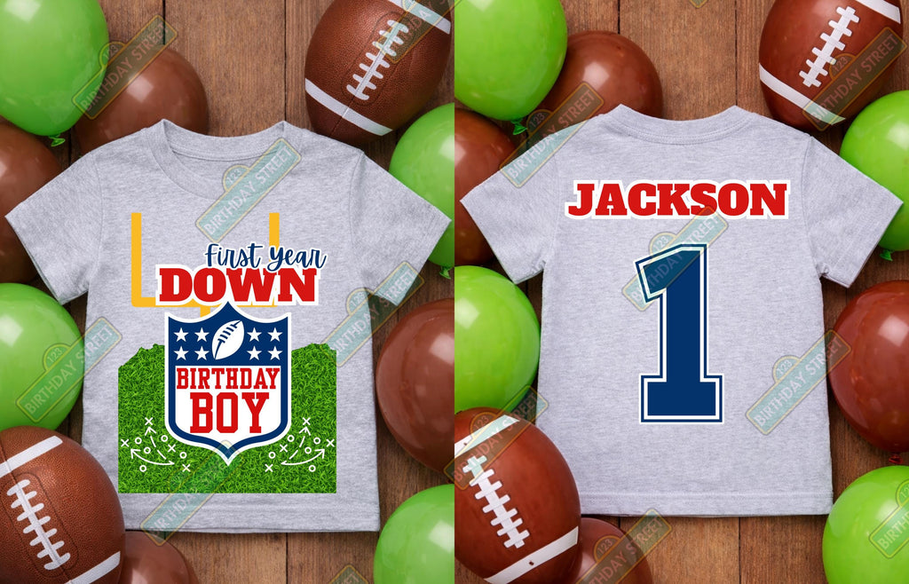 First Year Down Custom Football Birthday Tee - 1st Birthday Shirt - Football Birthday Shirt - Custom Name Shirt - 1st Down Shirt