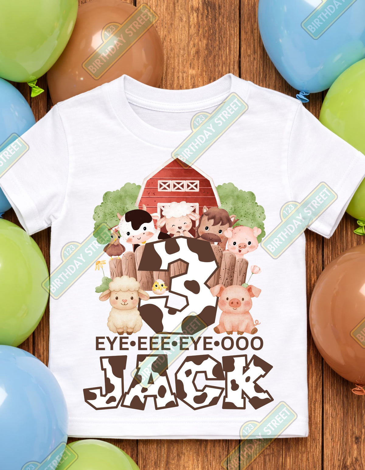 Custom Farm Third Birthday Tee - Three • Eye • Eee • Eye • Ooo - 3rd Birthday Shirt - Animal Birthday Shirt - Custom Name Shirt - Cow Shirt