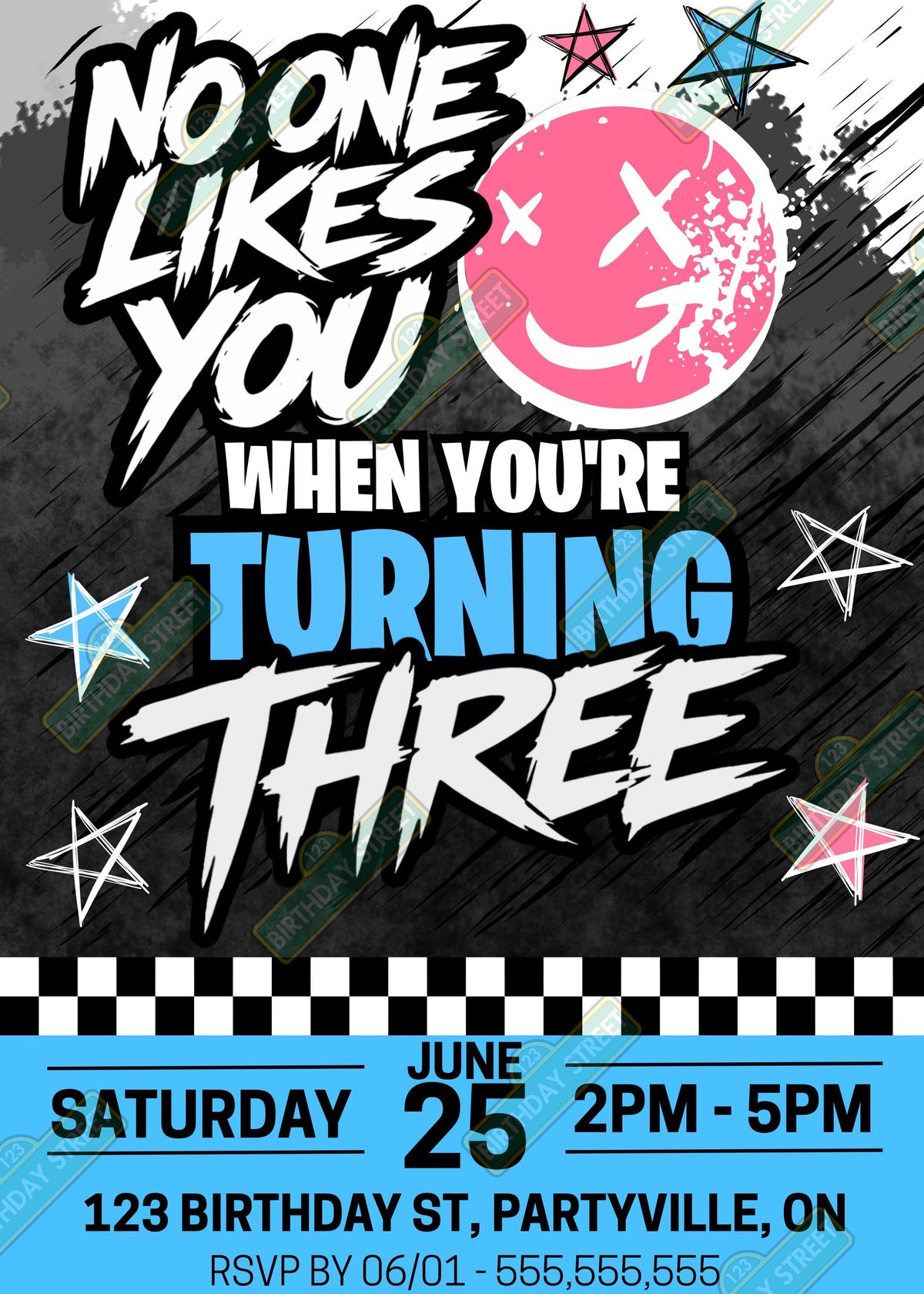 No One Likes You When You're Turning 3 Invitation | Punk Rock 3rd Birthday Invite | Grunge Birthday Party Invite | Custom Digital Invite