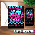 He’s Not 6 He’s 7 / She’s Not 6 She’s 7 Birthday Invitation, Funny 7th Birthday Invite, Viral Trend Kids Party, Neon Graffiti Custom Invite