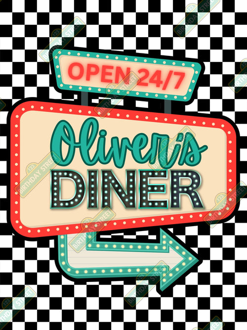 50s Diner Birthday Poster Bundle, Retro Party Poster Set, Custom Name Poster + Photo Poster, Rockabilly Birthday Decor- Digital