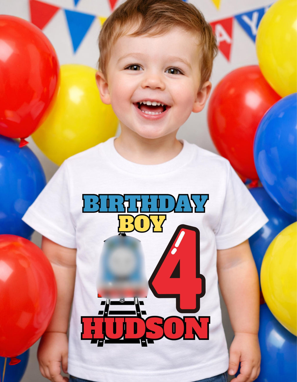 Custom Train Named Thomas Birthday Tee - Train Birthday Shirt - Custom Name & Age Birthday Shirt - Boy Birthday Shirt - 1st 2nd 3rd Birthday