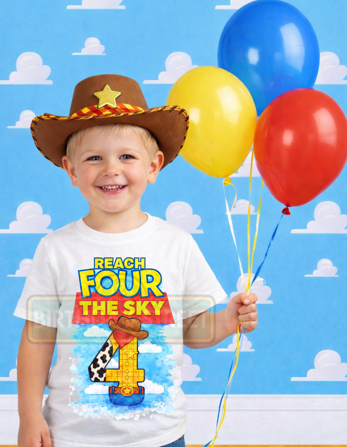 Reach FOUR the Sky Custom Birthday Tee - 4th Birthday Shirt - Custom Name Shirt - Cowboy Birthday Shirt - Sheriff Birthday Shirt