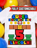 Custom Super Birthday Boy Tee - Video Game Shirt - Custom Name & Age Shirt - Vintage Game Shirt - Plumber Shirt - Boy Birthday Shirt