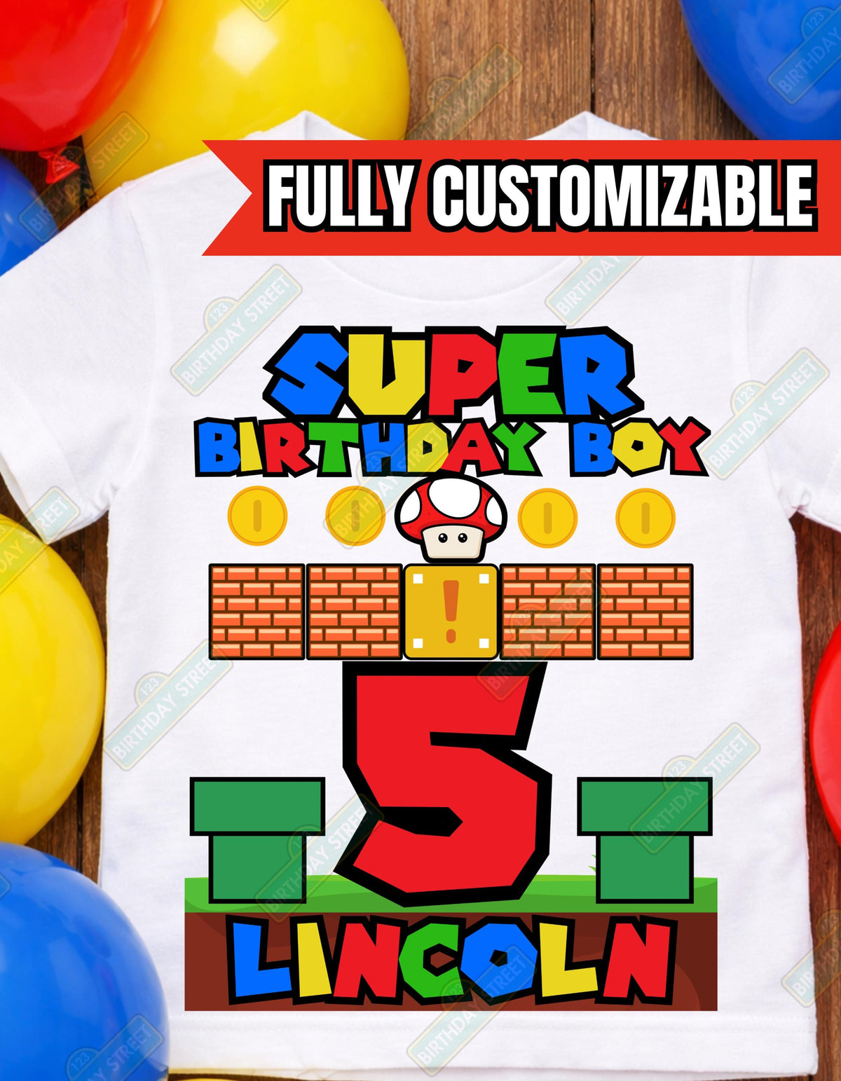 Custom Super Birthday Boy Tee - Video Game Shirt - Custom Name & Age Shirt - Vintage Game Shirt - Plumber Shirt - Boy Birthday Shirt