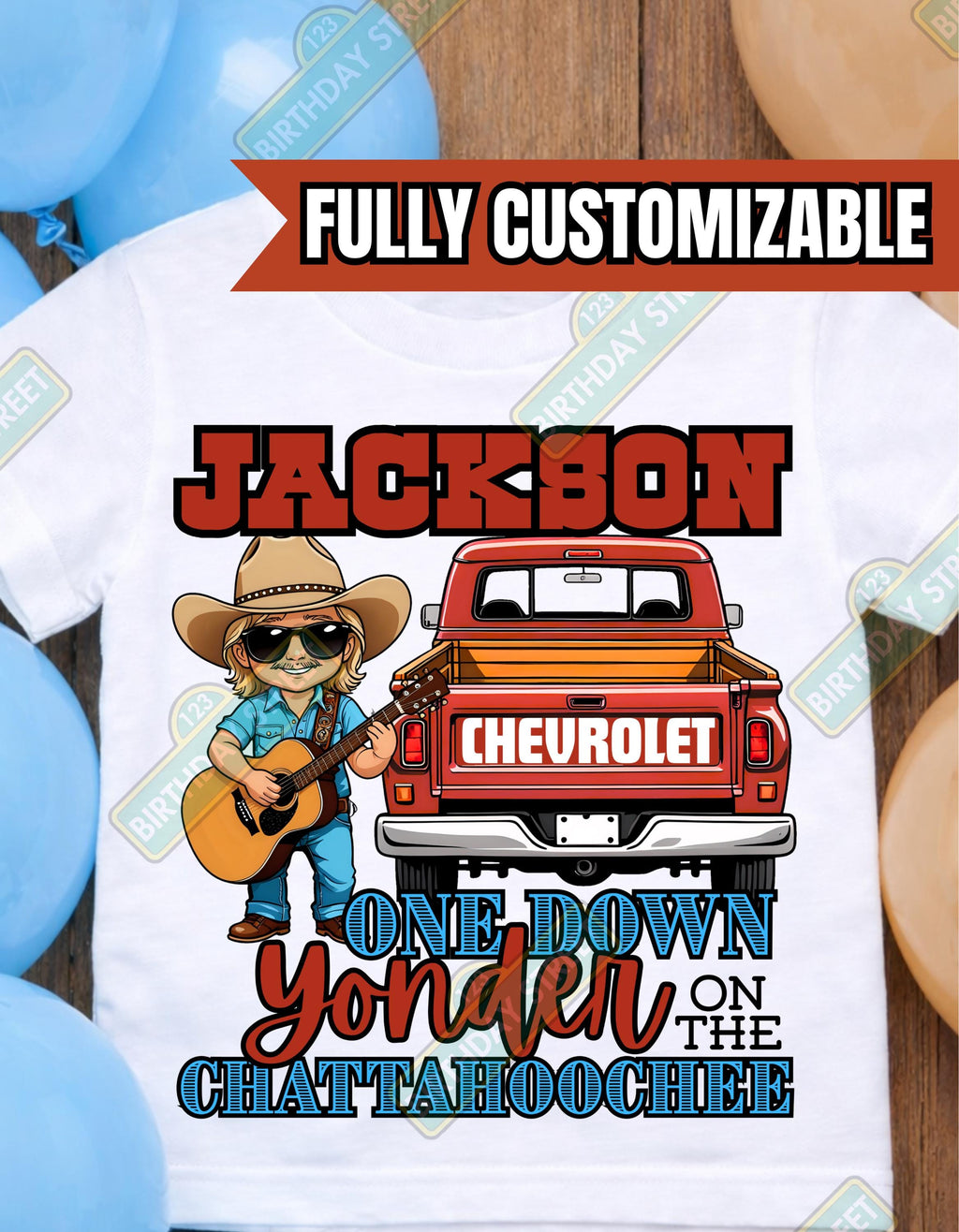 One Down Yonder Chattahoochee 1st Birthday Shirt – Custom Name First Birthday Tee – Country Music Birthday Outfit - Cowboy Birthday Shirt