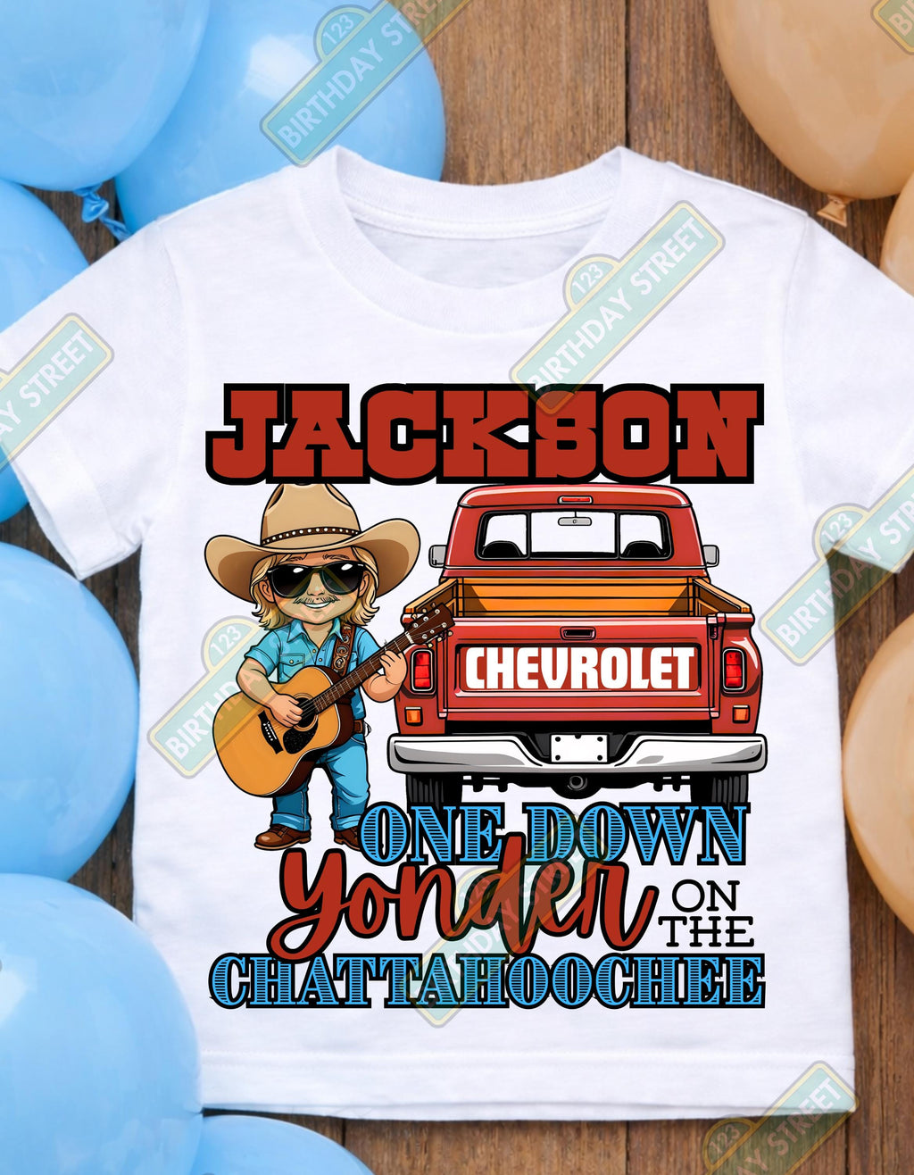 One Down Yonder Chattahoochee 1st Birthday Shirt – Custom Name First Birthday Tee – Country Music Birthday Outfit - Cowboy Birthday Shirt