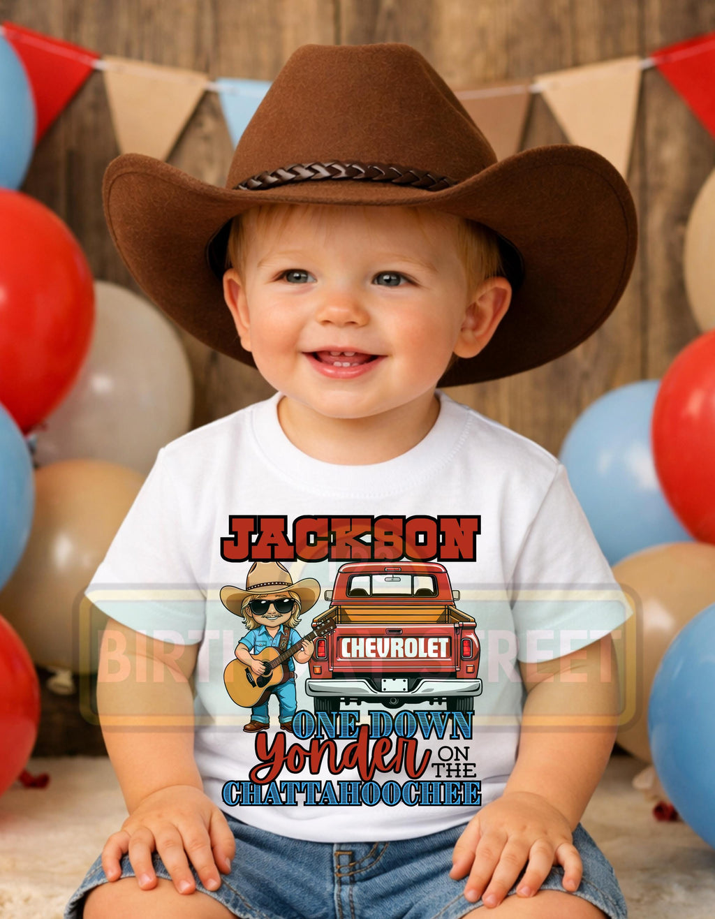 One Down Yonder Chattahoochee 1st Birthday Shirt – Custom Name First Birthday Tee – Country Music Birthday Outfit - Cowboy Birthday Shirt