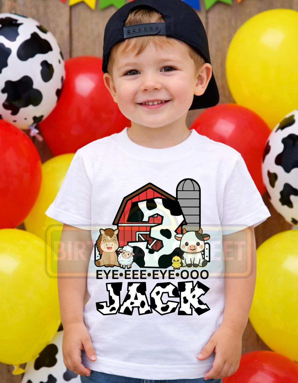 Custom Farm Third Birthday Tee - Three • Eye • Eee • Eye • Ooo - 3rd Birthday Shirt - Animal Birthday Shirt - Custom Name Shirt - Cow Shirt