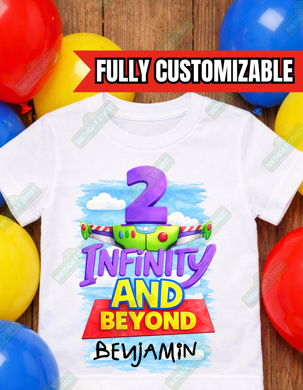 Two Infinity and Beyond Custom Second Birthday Tee - 2nd Birthday Shirt - Custom Name Shirt - Sheriff Birthday Shirt - Space Ranger Birthday