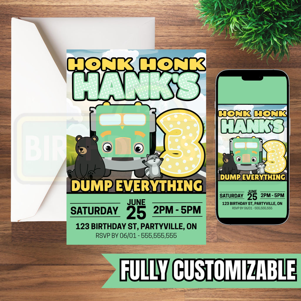 Custom Garbage Truck Birthday Invite - Garbage Truck Birthday Invitation - Trash Truck Birthday Invite - Digital - Printable