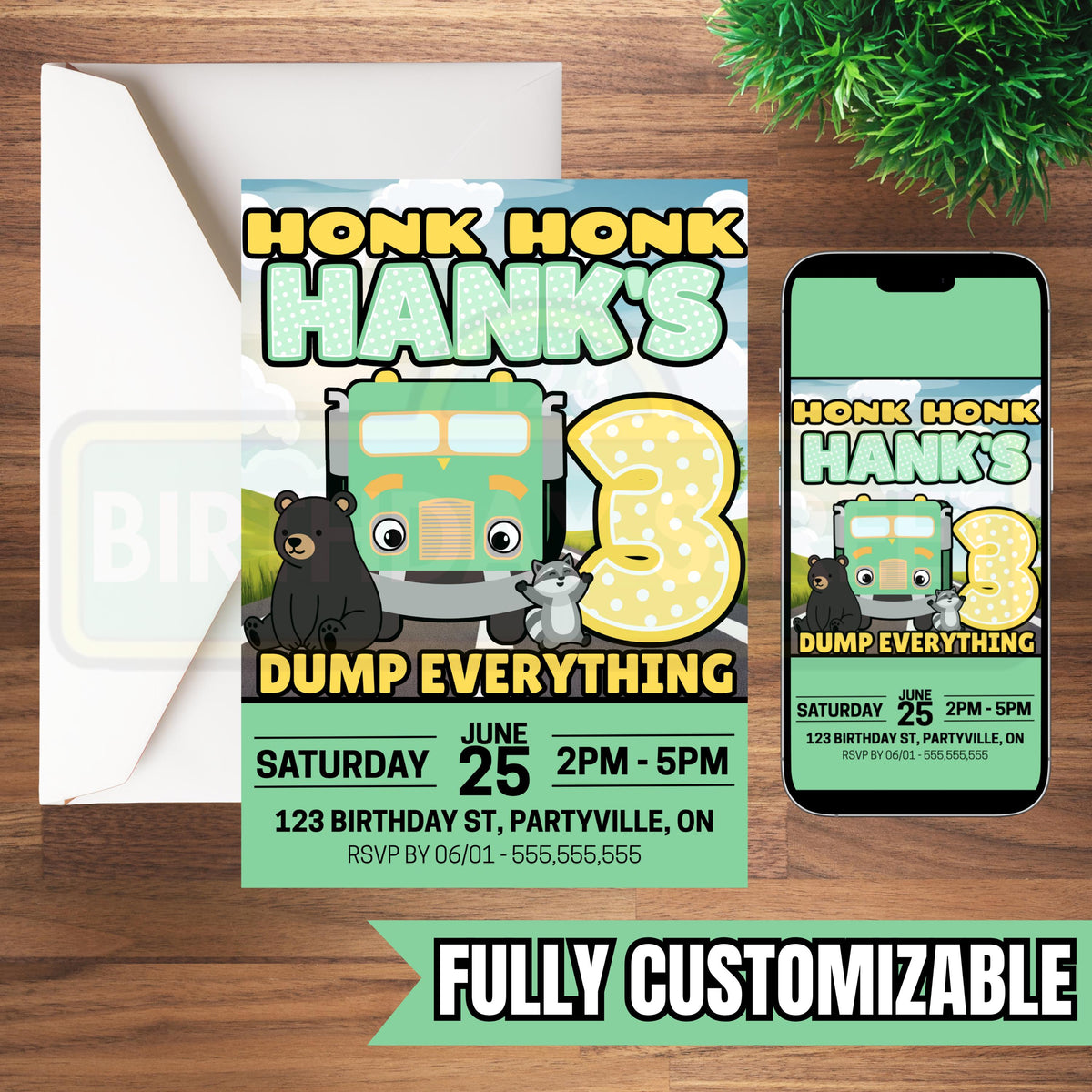 Custom Garbage Truck Birthday Invite - Garbage Truck Birthday Invitation - Trash Truck Birthday Invite - Digital - Printable