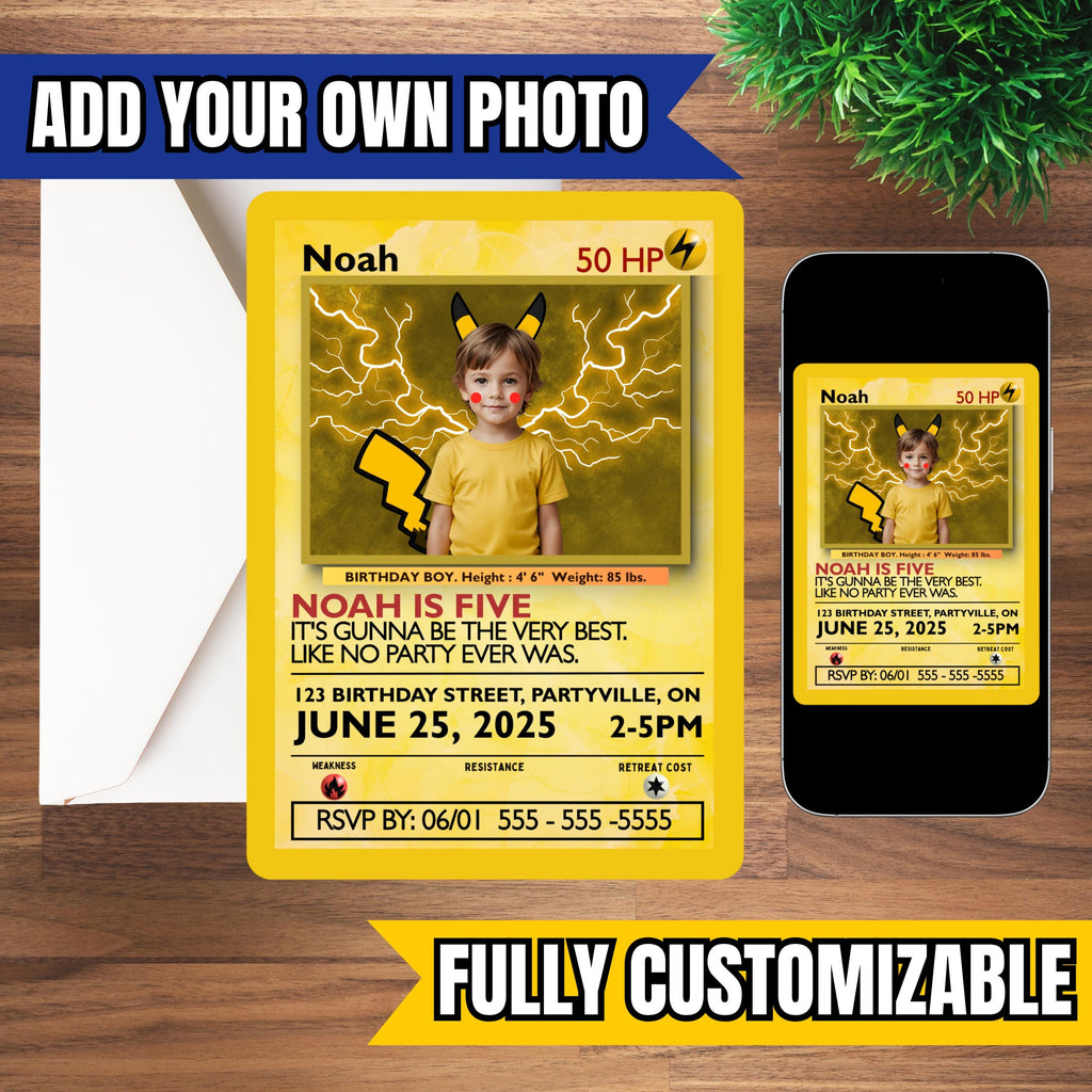 Custom Birthday Invitation - Custom Pocket Monster Invite - Custom Card Game Invite - Custom Photo Birthday Invite - Digital - Printable