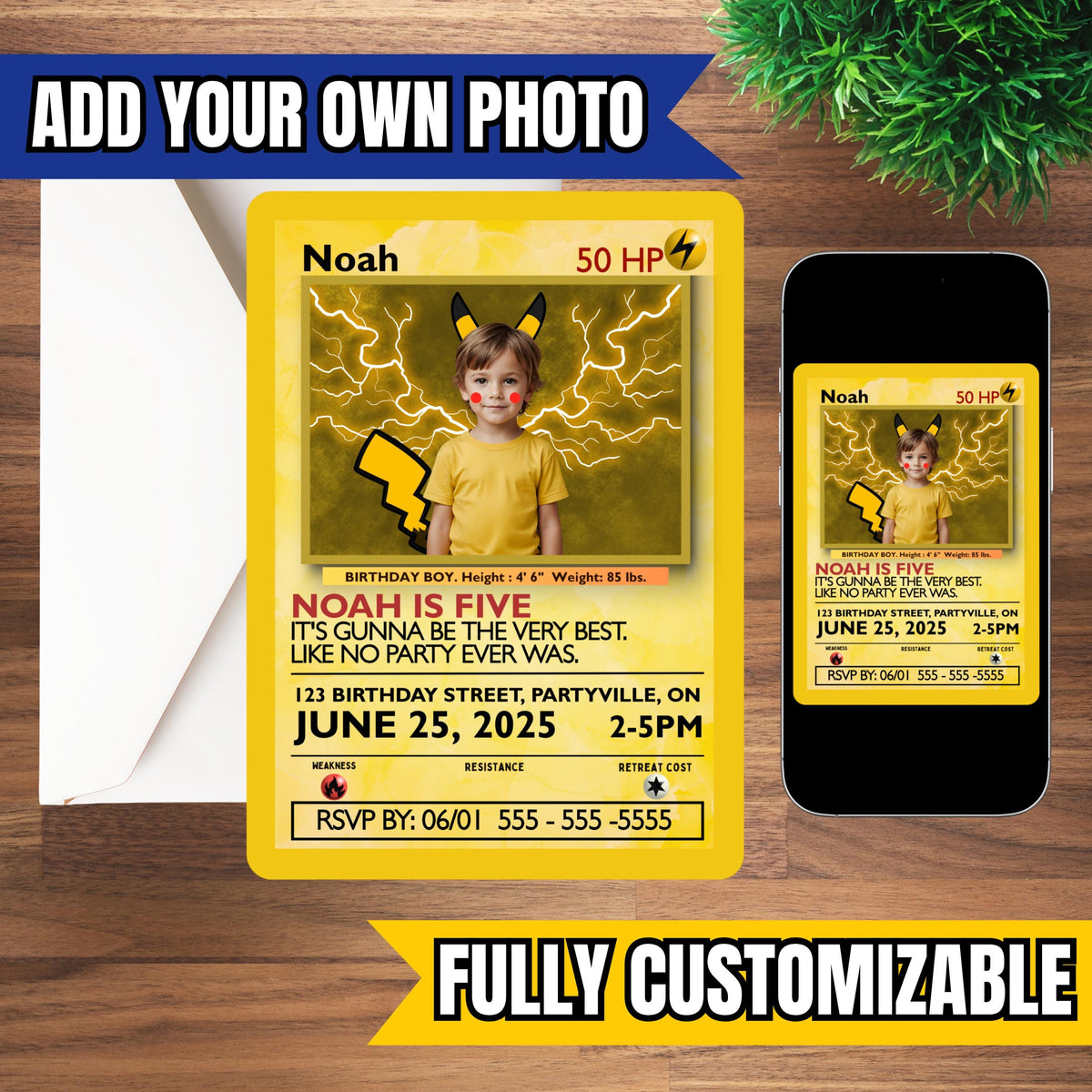 Custom Birthday Invitation - Custom Pocket Monster Invite - Custom Card Game Invite - Custom Photo Birthday Invite - Digital - Printable