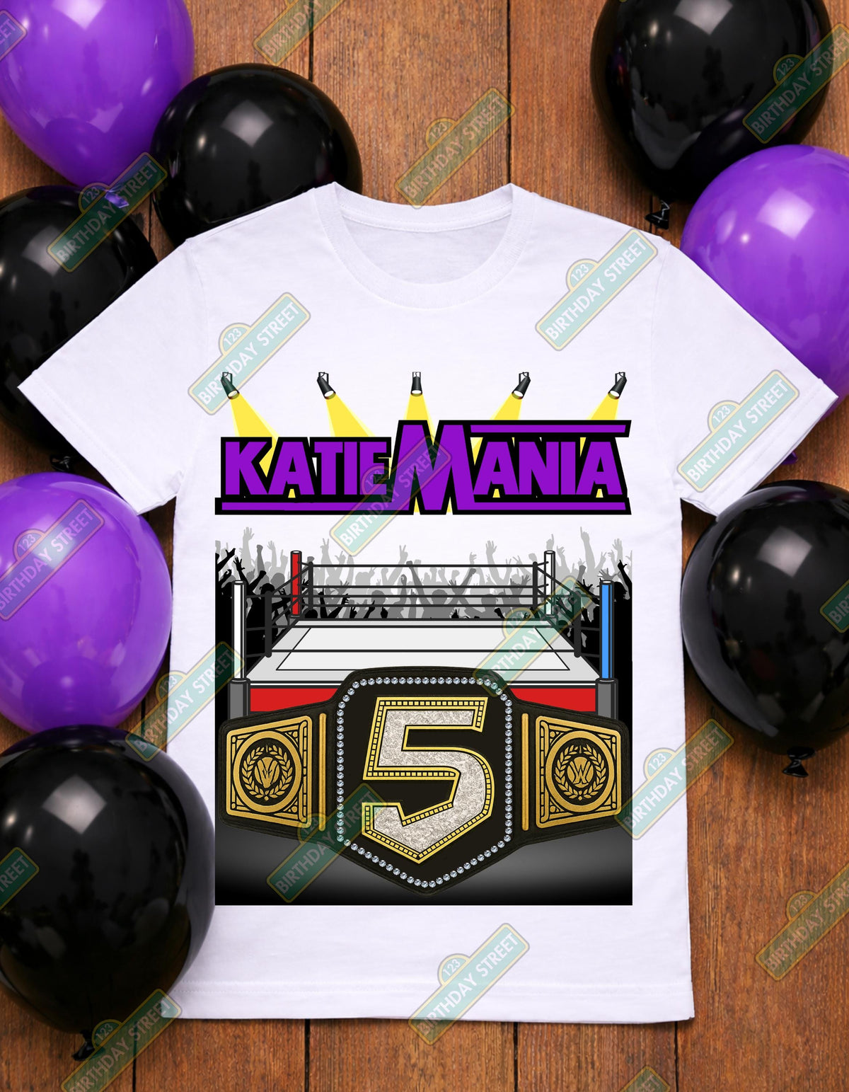 Wrestling Birthday Shirt, Custom Name Age Champion Belt Tee, Kids Wrestling Party Birthday Shirt